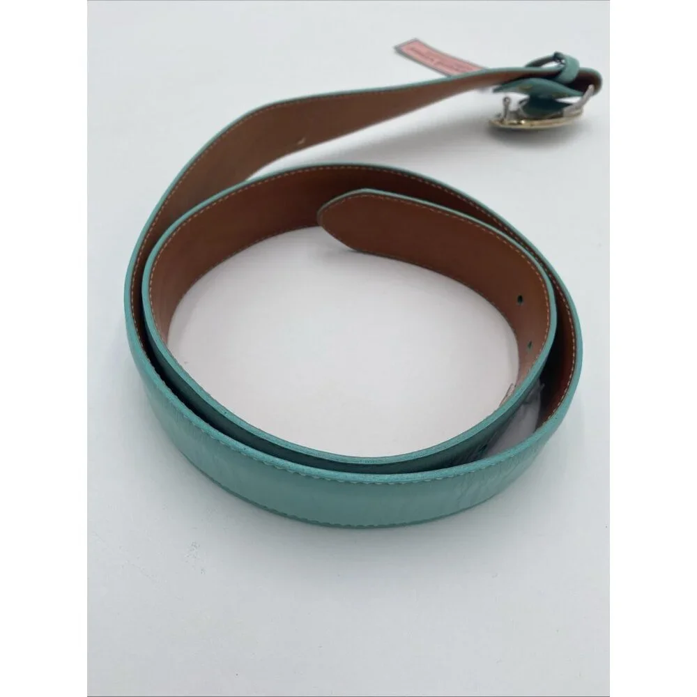 Vineyard Vines Mint Green Leather Belt Womens Sz L Silver Buckle 1 1/2
